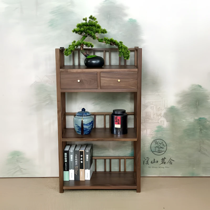【矮柜】黑胡桃木落地博古柜新中式收纳茶具多层展示柜书柜