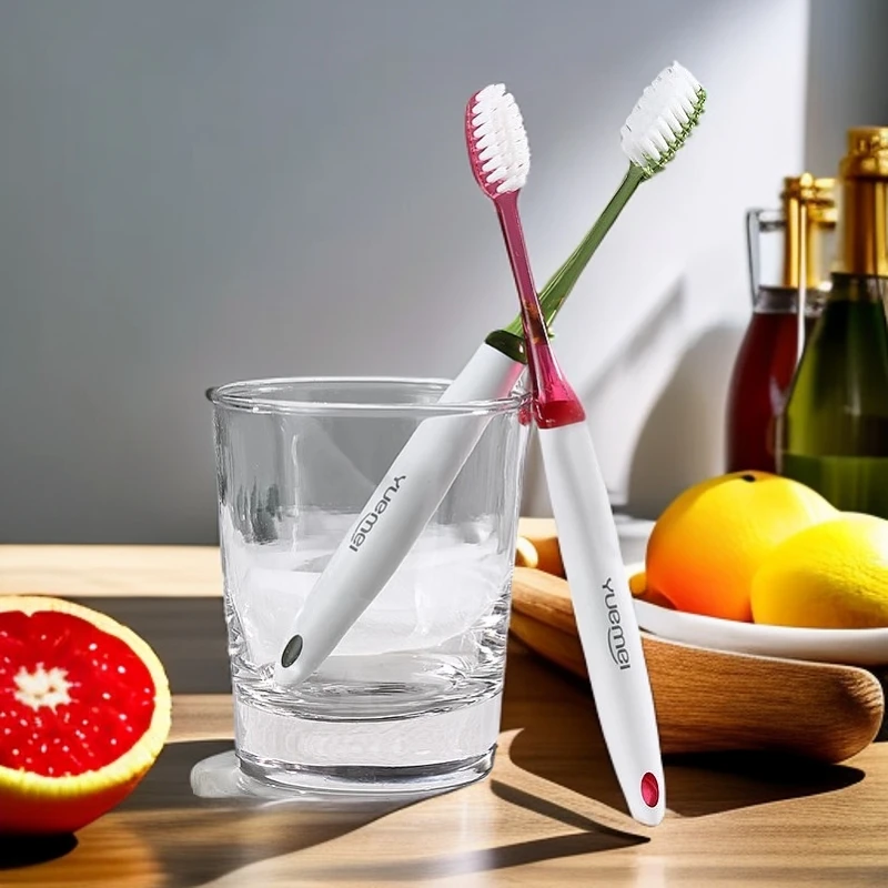 越美高级牙刷成人超细软毛家用家庭情侣小头高密度旅行白毛两支装