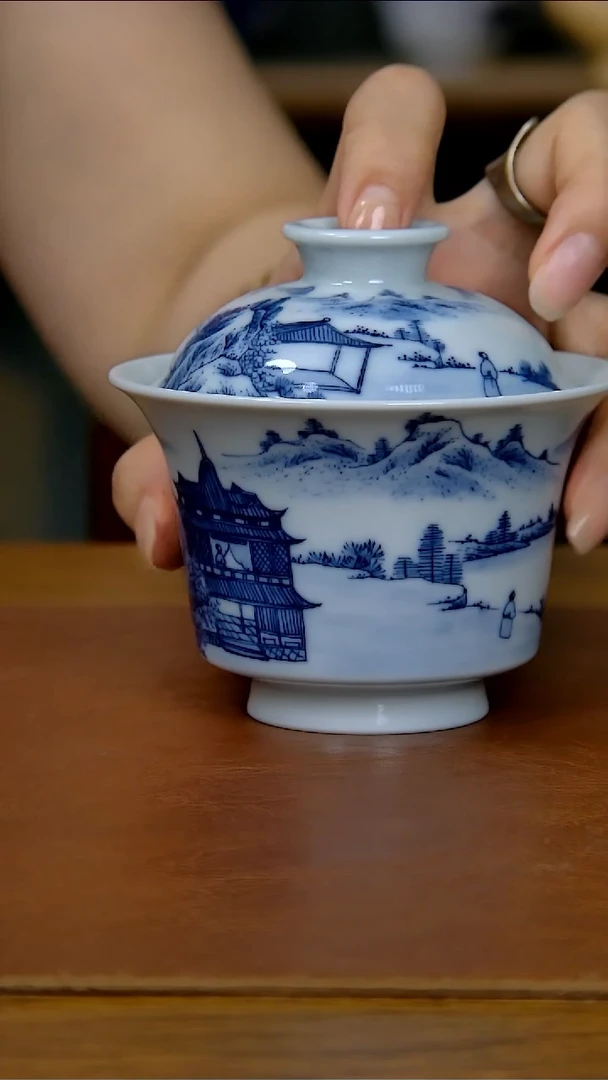 陶瓷山水马蹄两才盖碗（柴窑）  53