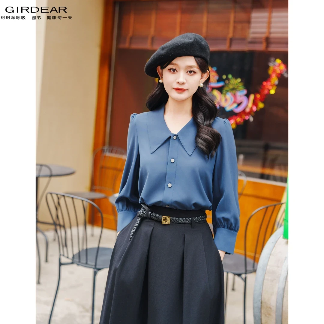 哥弟衬衫早春新款经典气质时尚简约设计感小众翻领衬衣女1300920