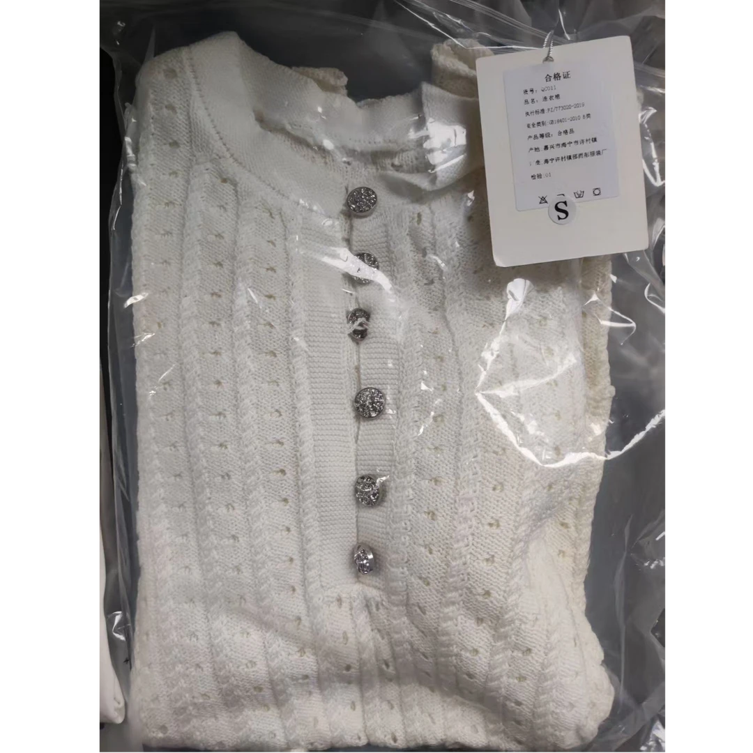 莲的百万 针织衫时尚白色镂空圆领蕾丝