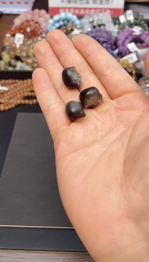 水晶手串未镶嵌31银曜石小猫