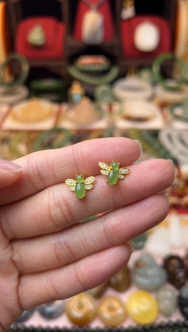 【闪购商品】和田玉耳饰银S925镶嵌放漏