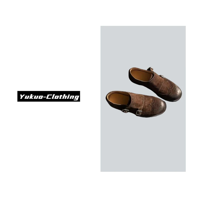 割草机老k 雕花擦色复古老钱风 德比鞋小皮鞋双排扣乐福鞋女 新款