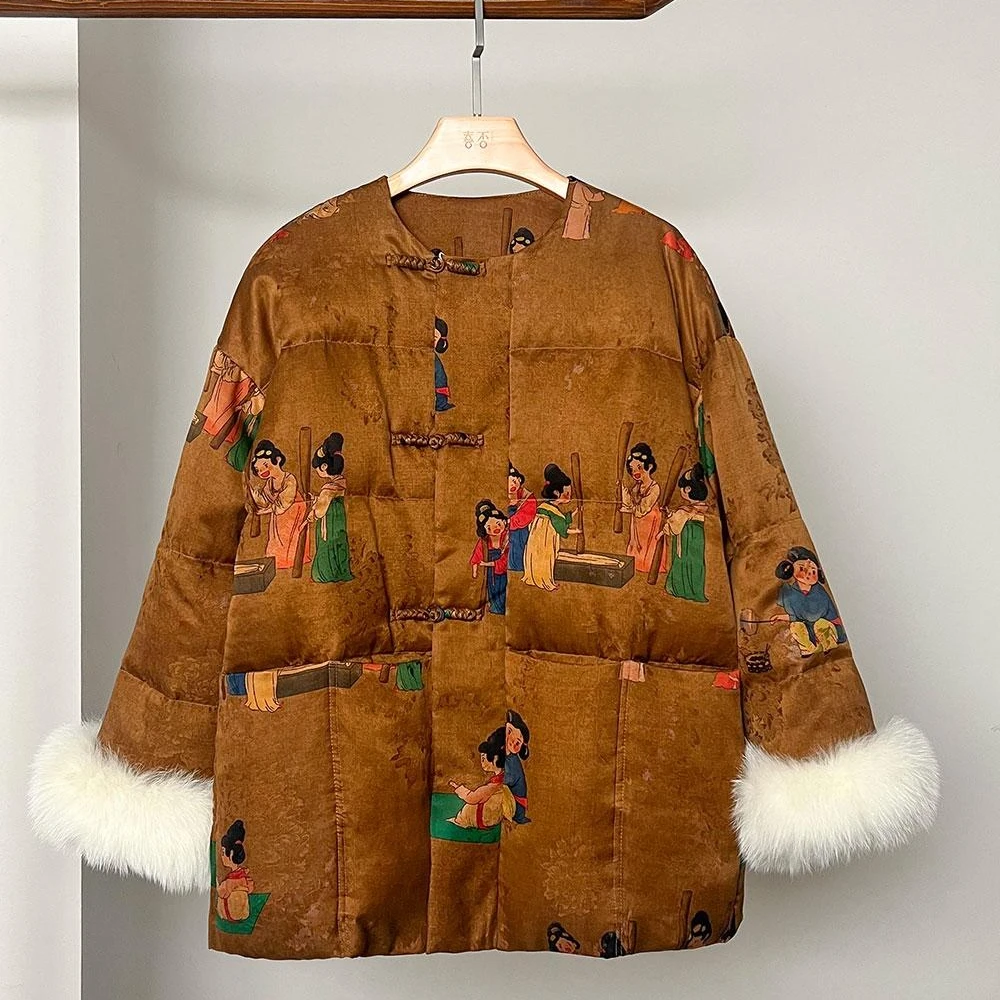 驷喜2025春季新款新中式国风香云纱羽绒服女242453