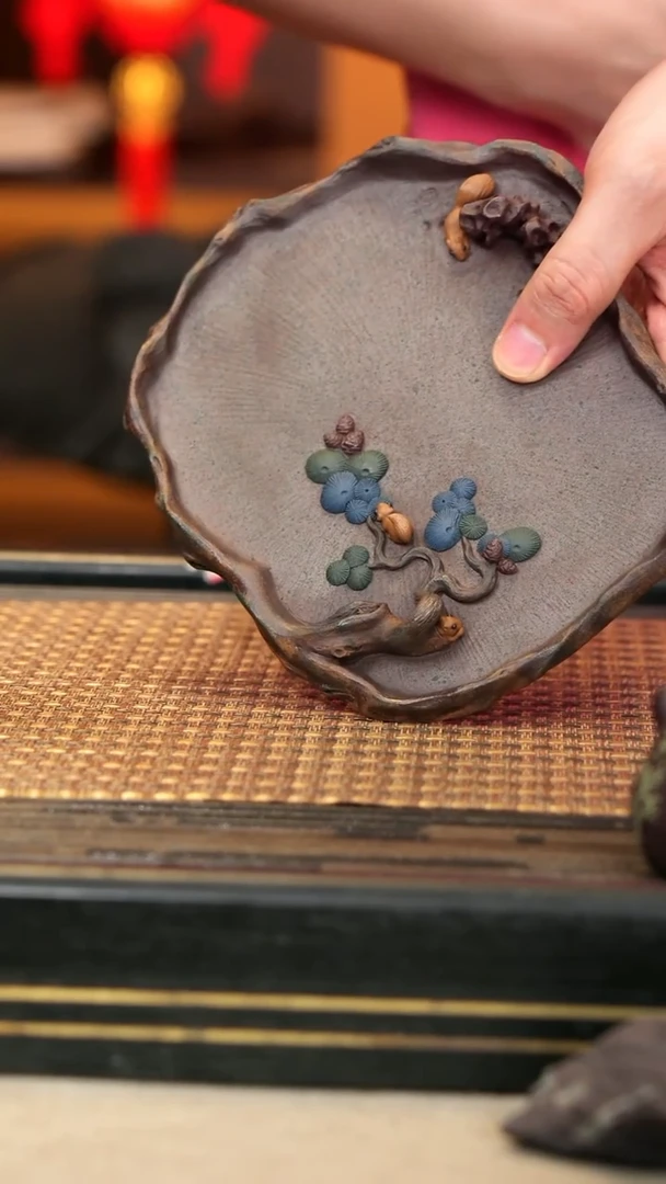 茶壶紫砂XS23《松桩壶承》紫玉金砂