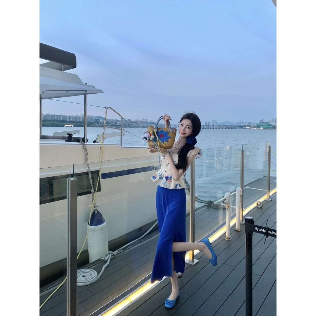 无尽夏 时尚高级感克莱因蓝半身裙长裙DYJJ-25050930