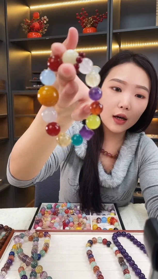 未镶嵌手链水晶黄纹玛瑙多宝手串