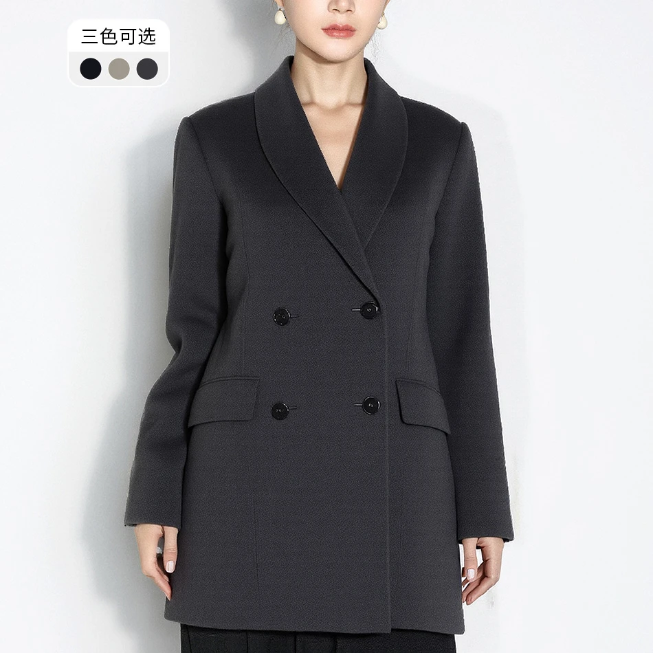 【达人专享】马天奴长款耐脏外套休闲秋冬女士呢大衣VHA398DNH0