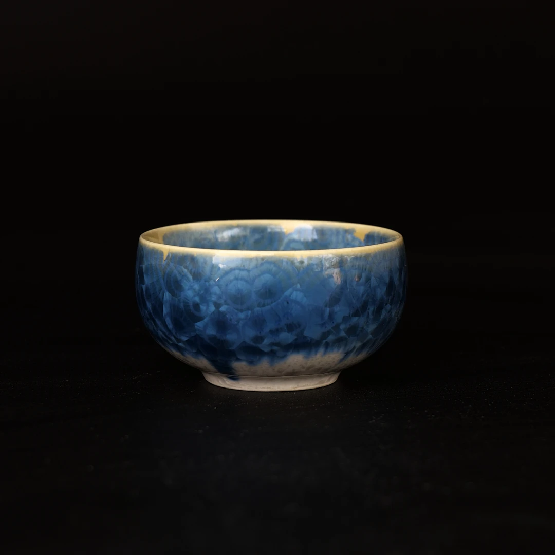 Sanmu三木《陶瓷金手绘镶蓝影杯》茶具结晶釉#90茶杯蓝釉蓝色品茗杯