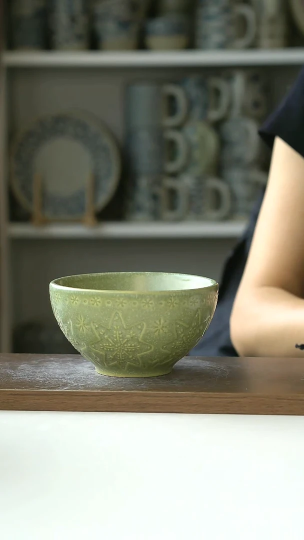 微瑕浮雕雪花米饭碗12.5Cm@4-2@