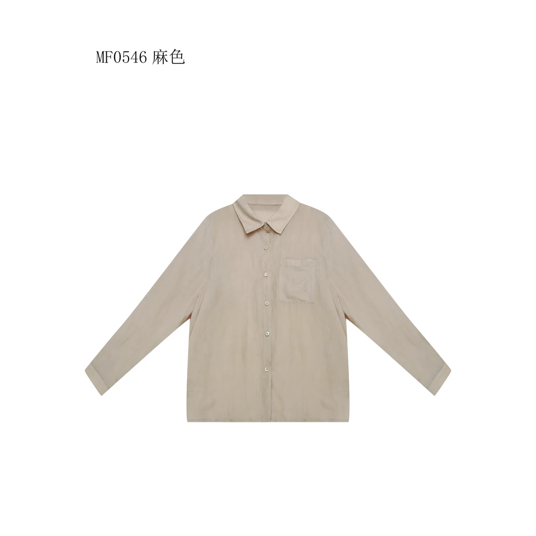 【麻訪家】MF0546麻色文艺简约口袋百搭衬衫长袖上衣