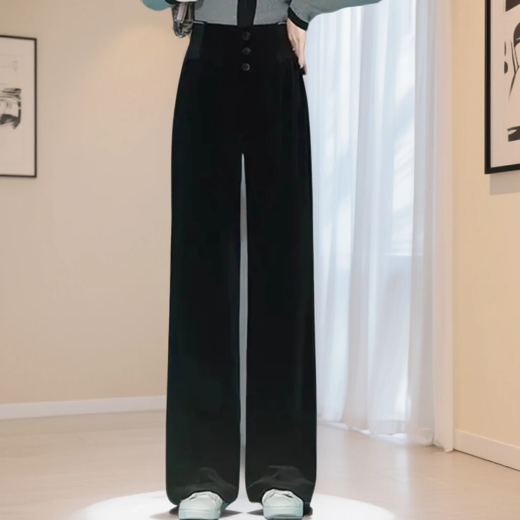 垂坠感高档金丝绒阔腿裤女加绒高腰收腹显瘦窄版宽松直筒休闲长裤