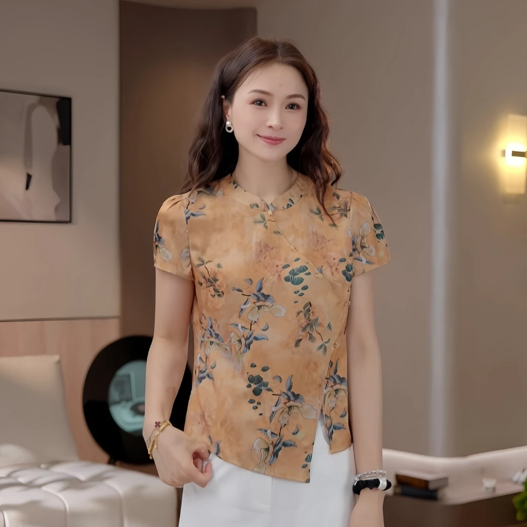 豆豆7【新中式上衣】 夏季新款时尚轻奢女国风短袖上衣-DX1296
