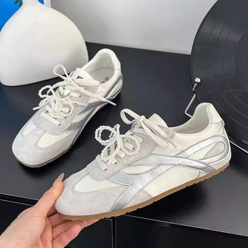 复古平底内增高白银德训鞋女2025春夏新款百搭运动休闲鞋阿甘鞋