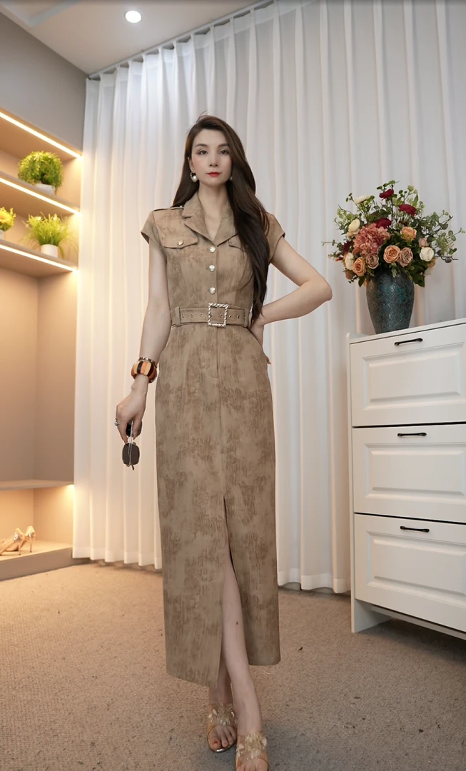 显瘦气质夏季复古中式中长款中国风连衣裙1087