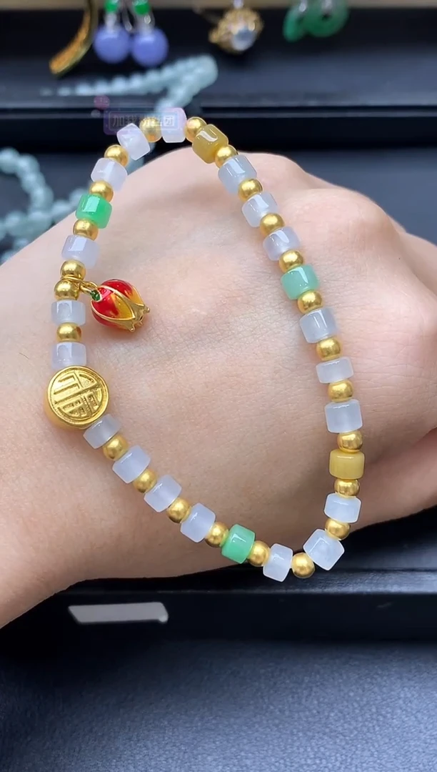足金镶嵌手链翡翠489-中国好珍宝