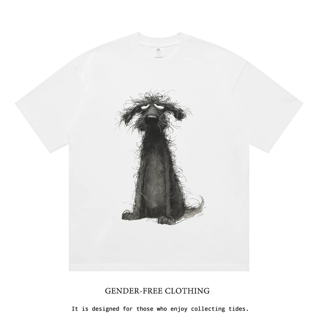 性价比好物！手绘呆萌狗街头重磅美式T恤卡通纯棉短袖百搭情侣上衣