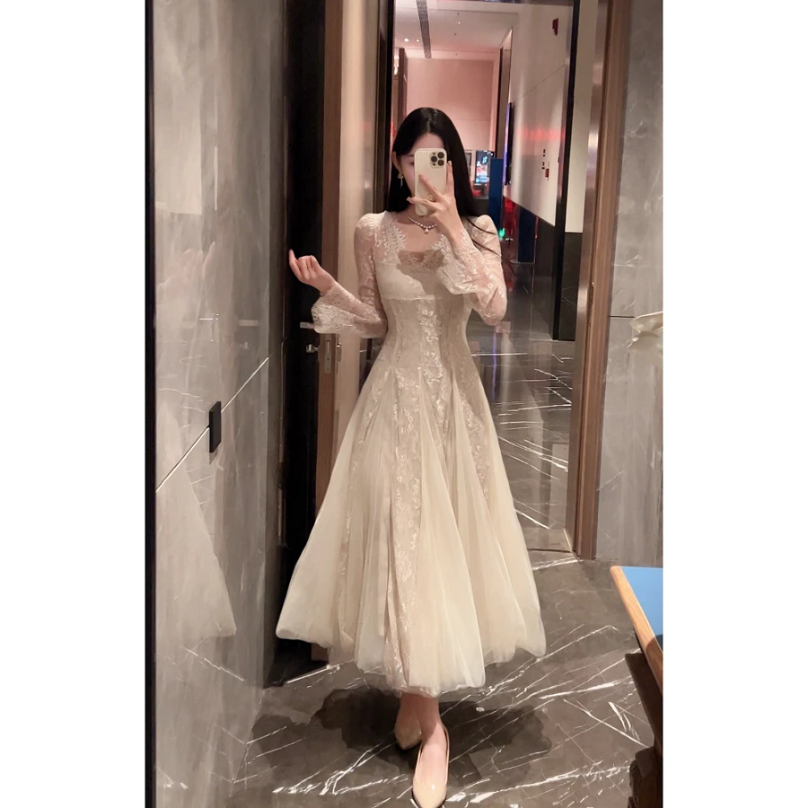 【茶色山野】法式复古蕾丝连衣裙高级感千金小众气质长裙