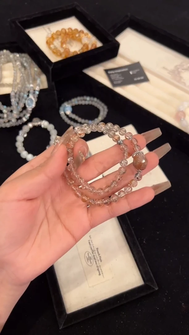 【闪购商品】水晶手链银S925镶嵌黑金超双圈手链x1398