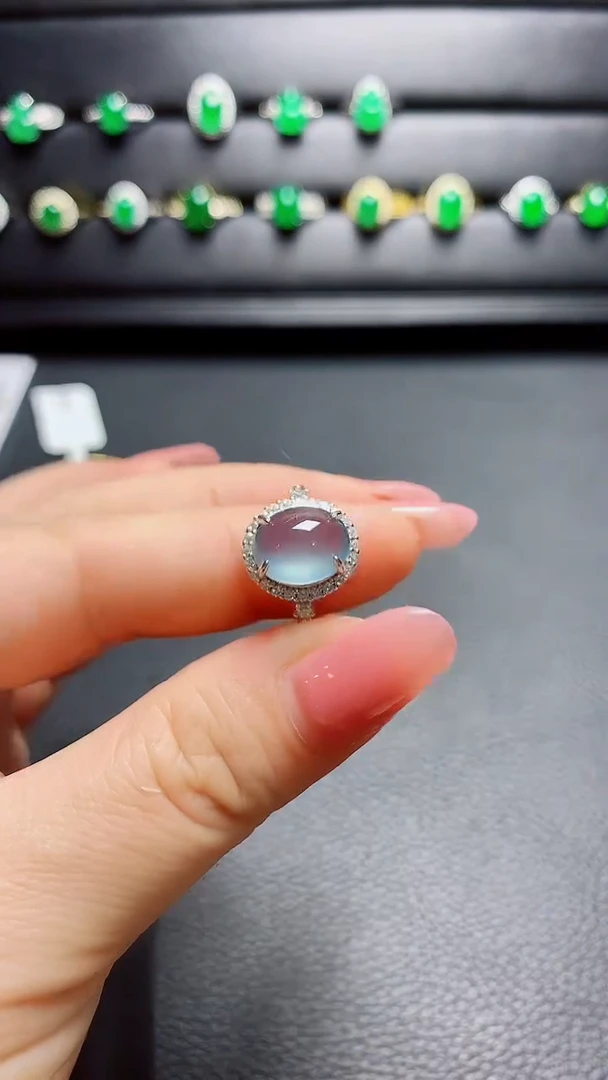 银S925镶嵌戒指翡翠 天然翡翠A货s925银镶