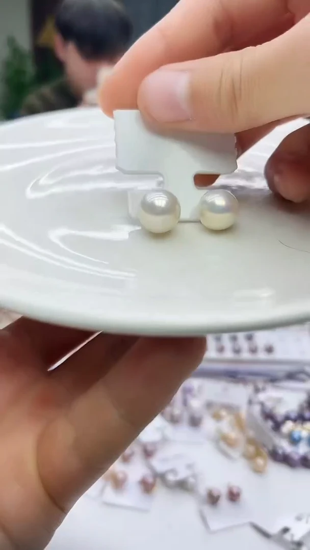 未镶嵌耳饰淡水珍珠12mm白珠素钉（多样性发一）