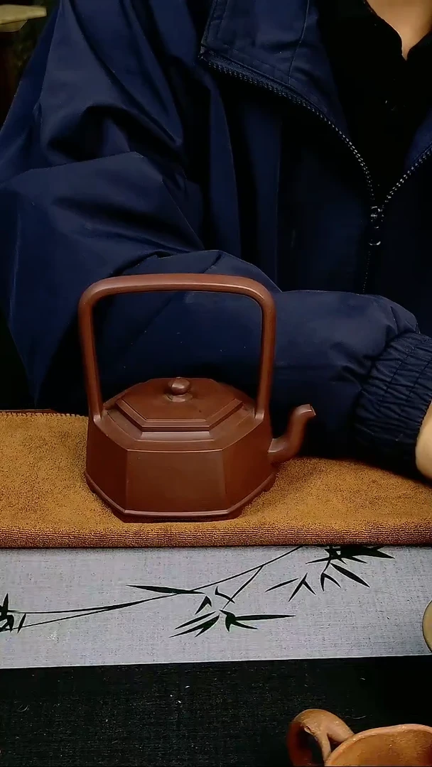 茶壶紫砂宜兴原矿紫砂作品全手六方提梁