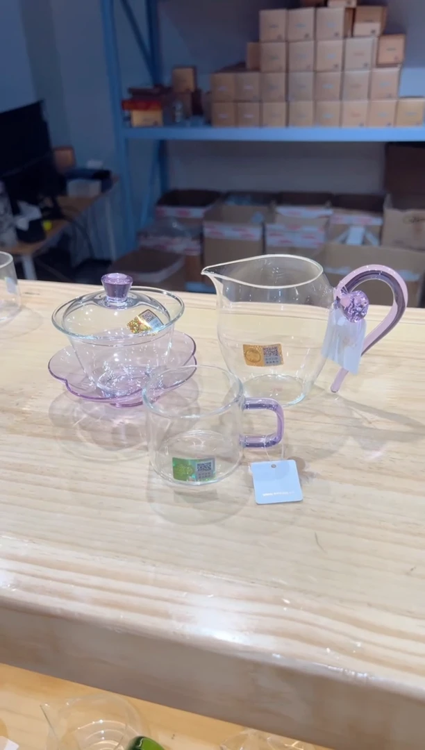 禾器-咏荷盖碗-浅紫色+怡莲茶海-浅紫色+清禾杯浅紫1只