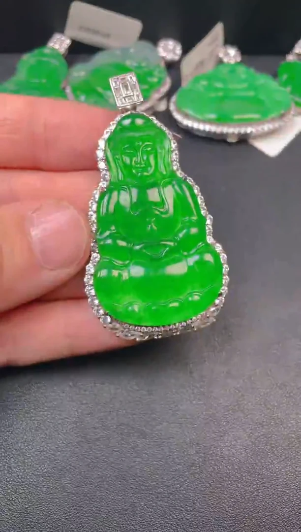 银S925镶嵌挂件翡翠吊坠