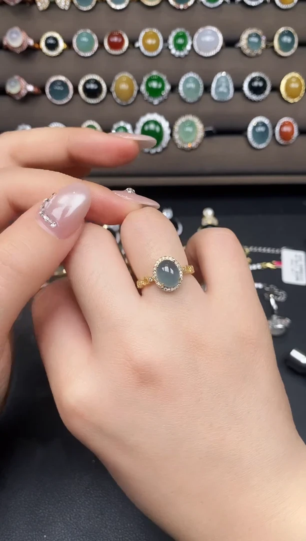 银S925镶嵌戒指翡翠53898