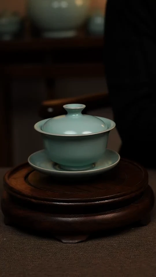 瓷片仿古釉全手工三才元宝盖碗130ml 一级全品 礼盒包装