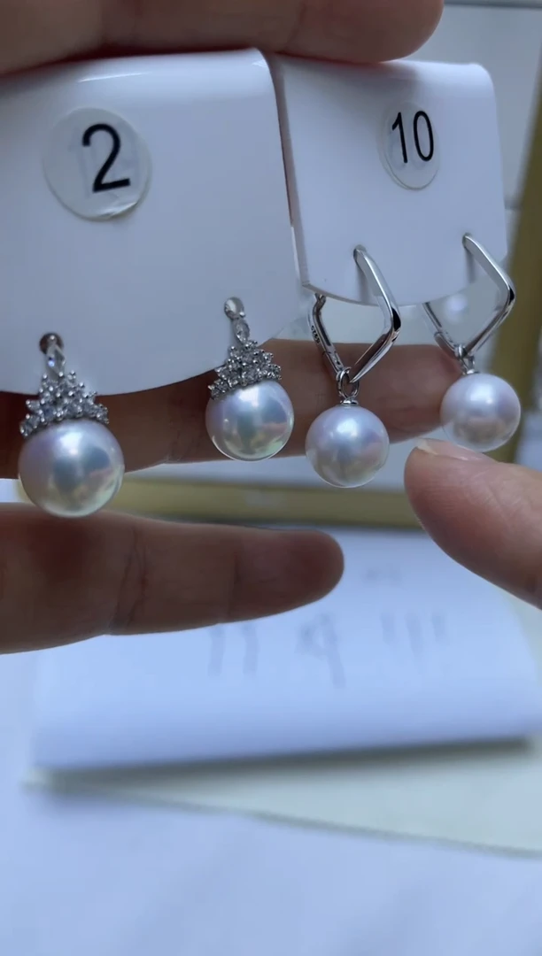 银S925镶嵌耳饰淡水珍珠2+10