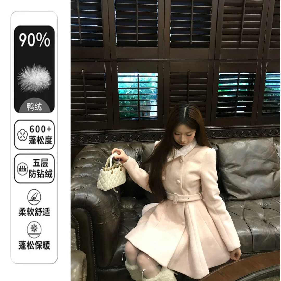 【90白鸭绒】2025年冬季新款羽绒服千金风加厚短款毛呢子大衣外套女