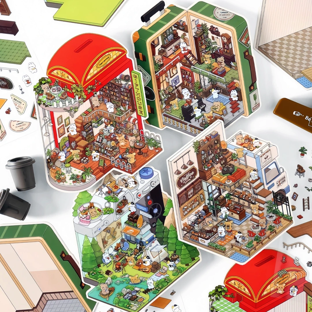 infeelme今日营业中6.0立体小屋场景微缩造景贴纸4款入＋镊子