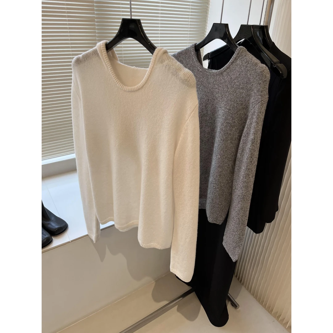 吼吼好看呐！慵懒风毛衣秋冬季简约百搭糯软舒适宽松连帽针织衫女