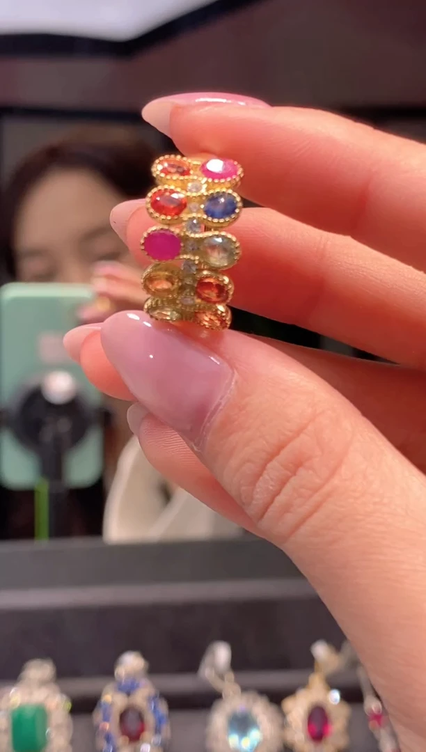 戒指彩色蓝宝石未镶嵌天然彩色蓝宝石戒指