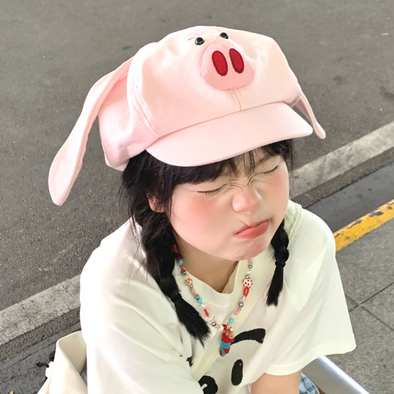 会飞的小肥猪！大耳粉色贝雷帽女春夏可爱大版棒球帽太乙飞猪八角