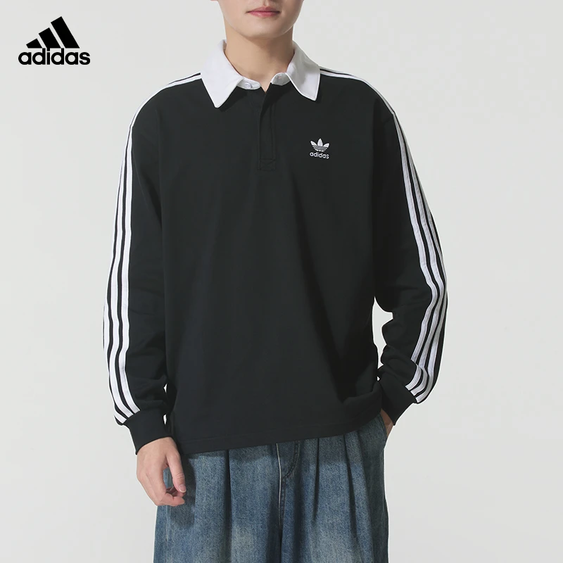 【流光风】阿迪达斯三叶草长袖POLO衫男2025新款休闲翻领T恤 IZ4806