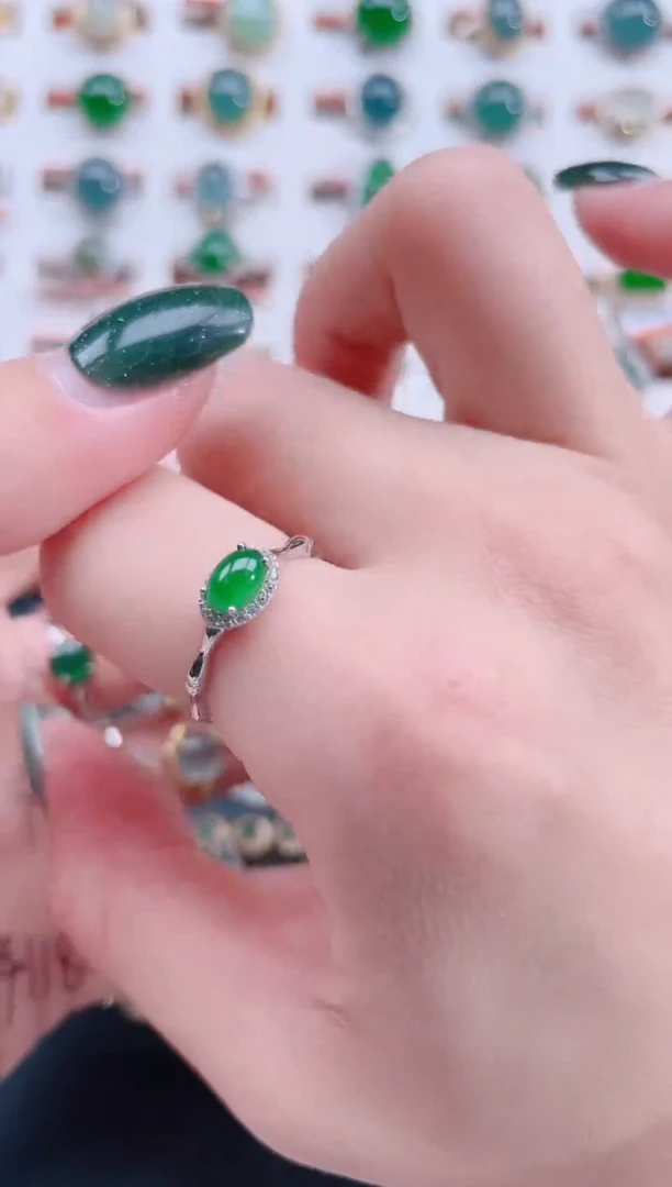 银S925镶嵌戒指翡翠天然翡翠