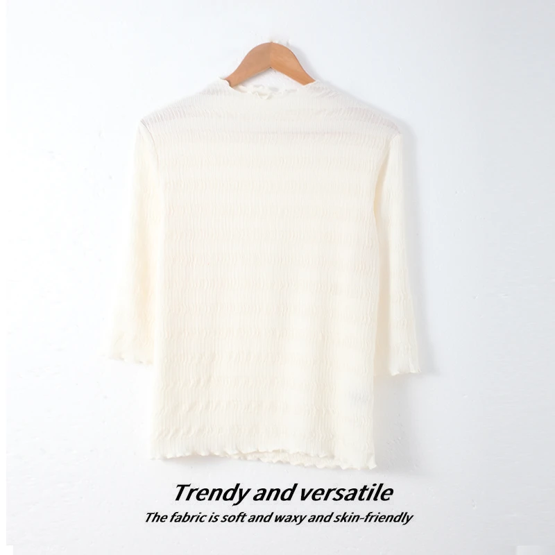 春夏季女士长袖简约木耳边立领上衣打底衫00834时尚休闲