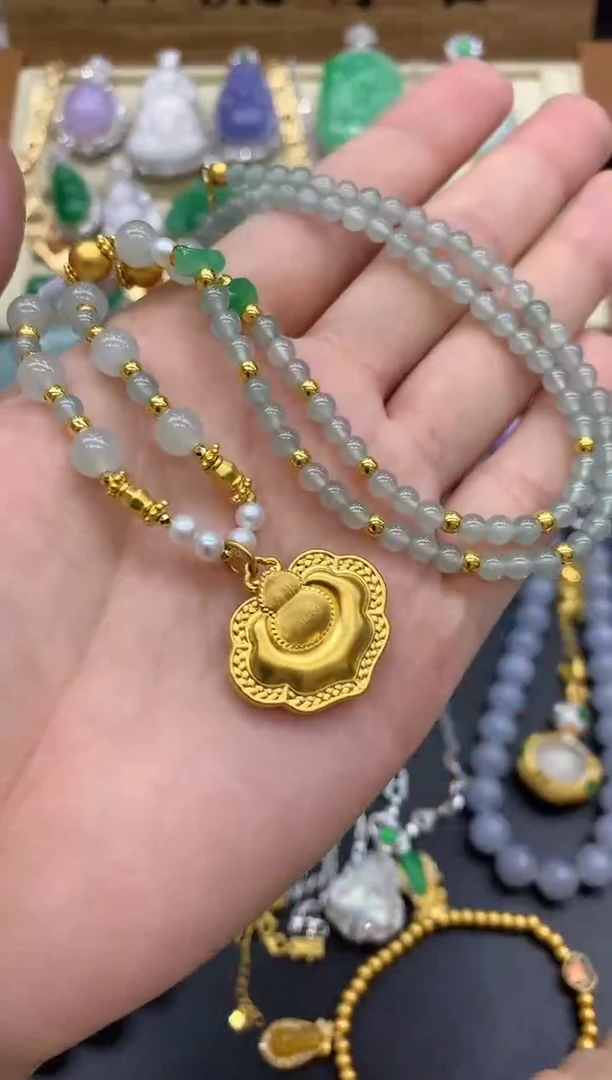 翡翠足金镶嵌颈饰386-中国好珍宝