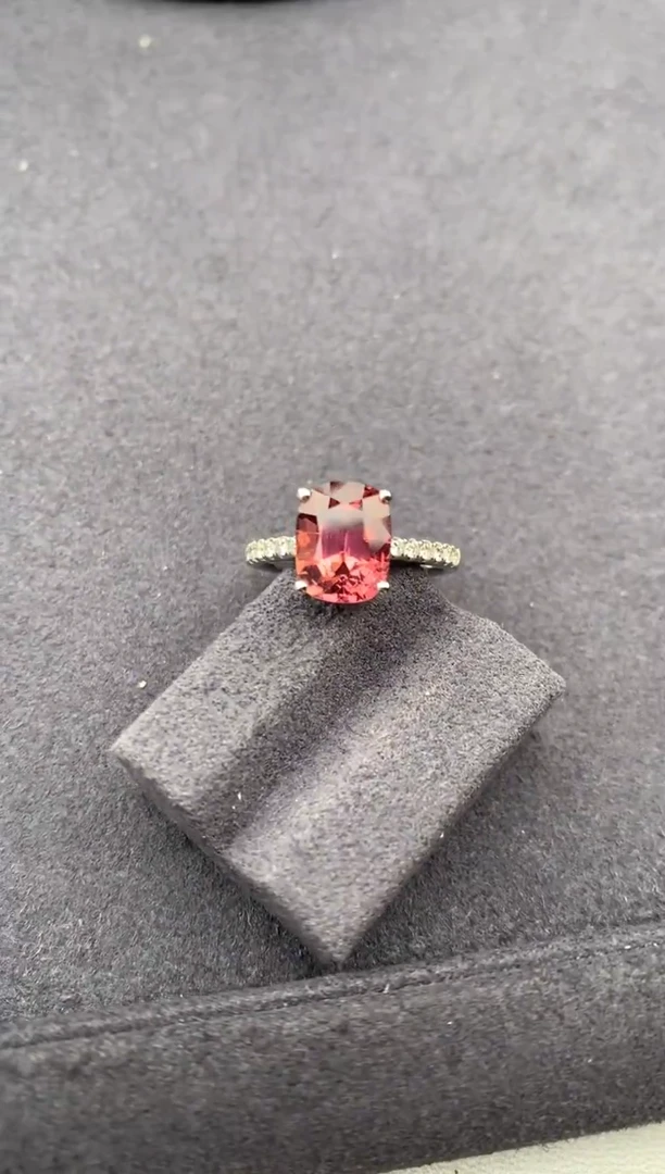 18K金镶嵌戒指碧玺3.1ct粉碧玺  定制  FE