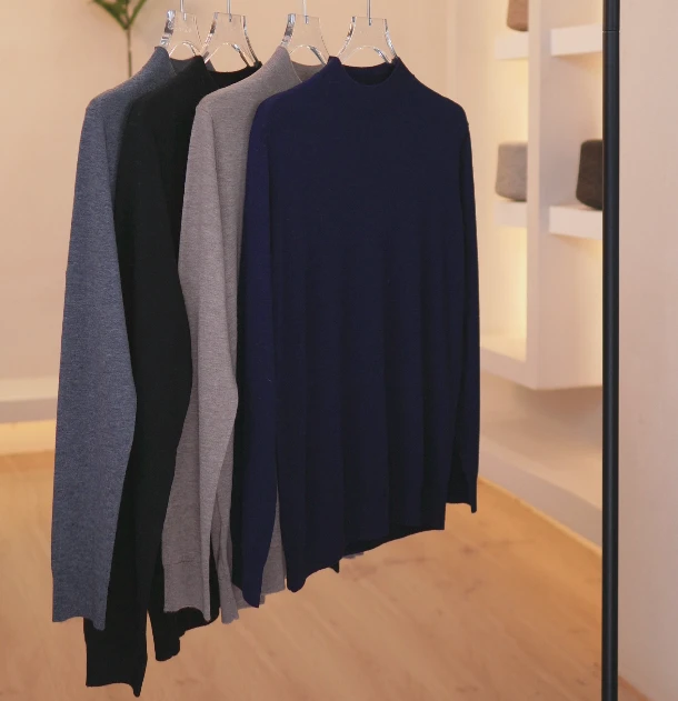 精仿羊毛半高领秋冬男长袖T恤上衣毛衣百搭秋冬针织纯色时尚