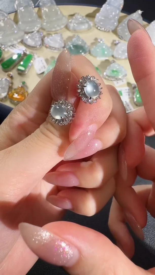 翡翠18K金镶嵌耳饰【源头工厂】钻石镶嵌