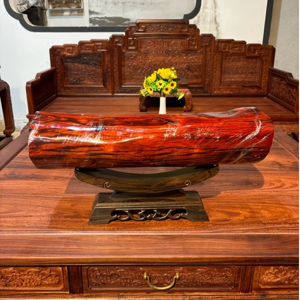 赞比亚血檀北部料摆件横财风水柱火焰纹满金星手工老料中式原木