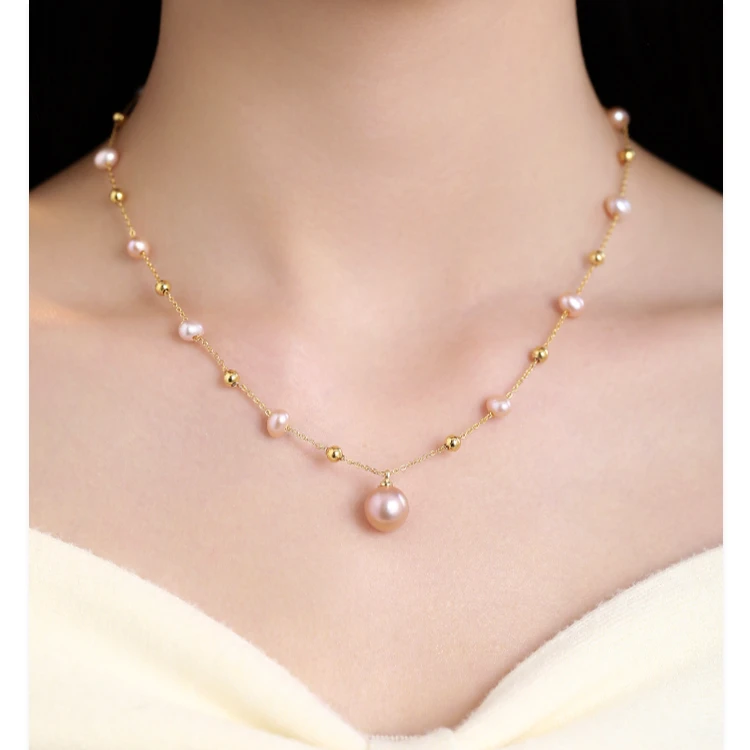 【满天星吊坠】约9-11MM天然淡水珍珠近正圆紫色吊坠项链DXL00068