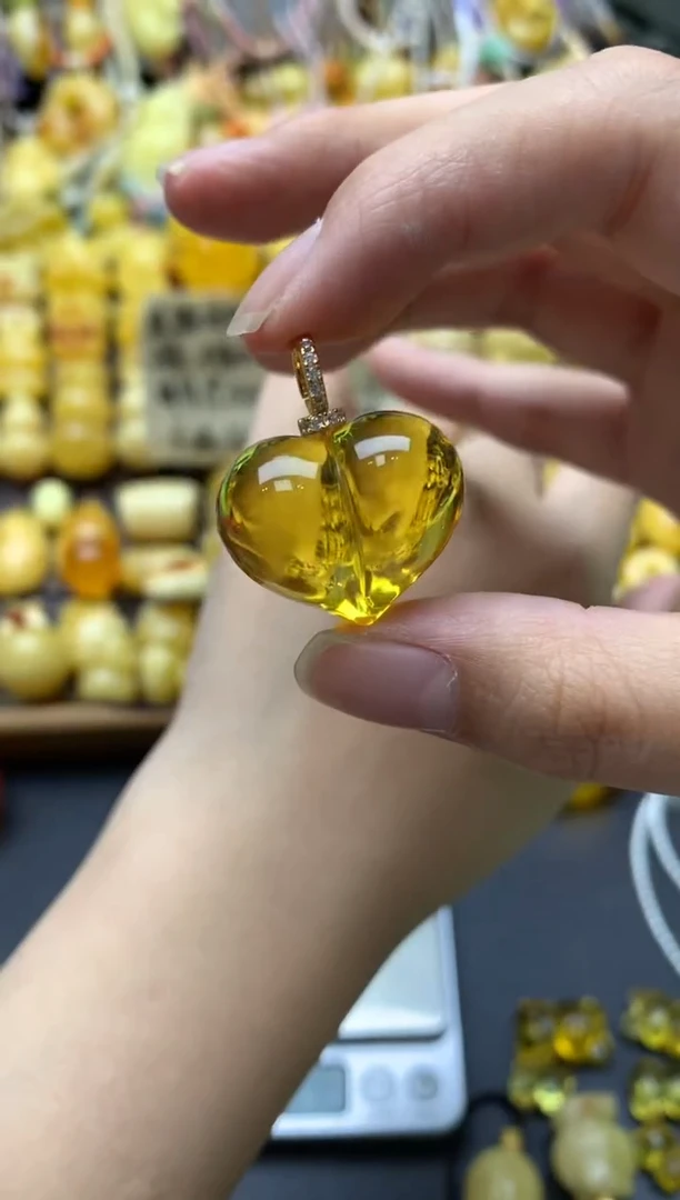 银S925镶嵌琥珀珠宝奇石058琥珀蜜蜡微瑕