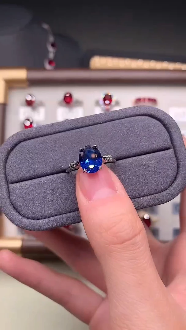 戒指蓝宝石银S925镶嵌·····