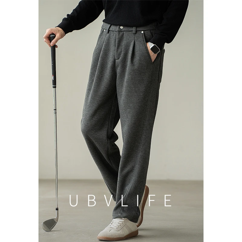 美式复古绵羊毛混纺保暖毛呢西装裤男士2025冬季轻商务直筒休闲裤