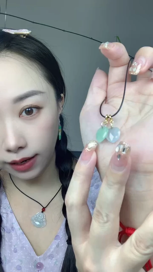 吊坠(不含链)银S925镶嵌翡翠?****趙翡翠小心心-多样性发一对